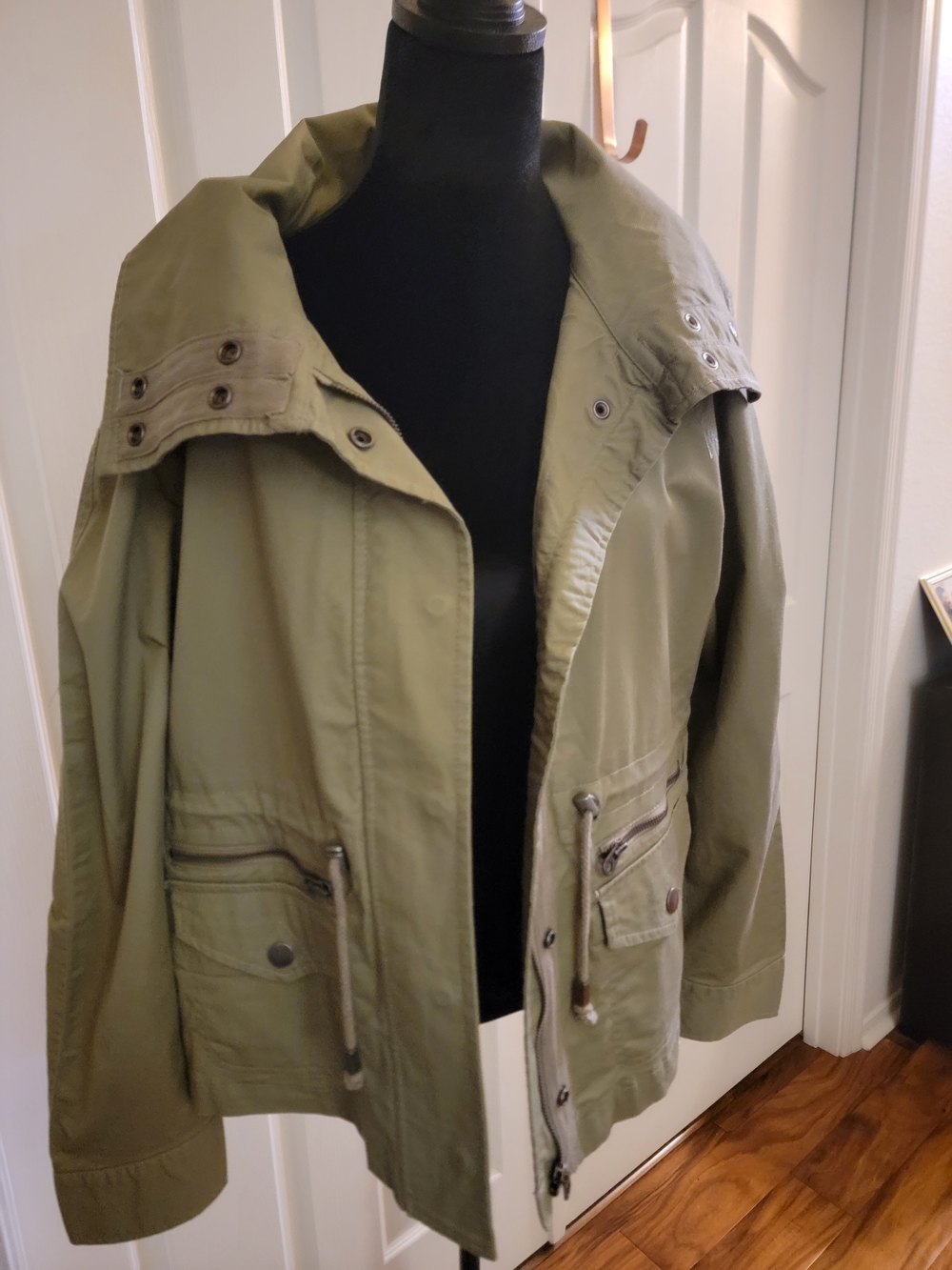 Tommy Hilfiger Olive Utility Jacket with Drawstring Waist, Large